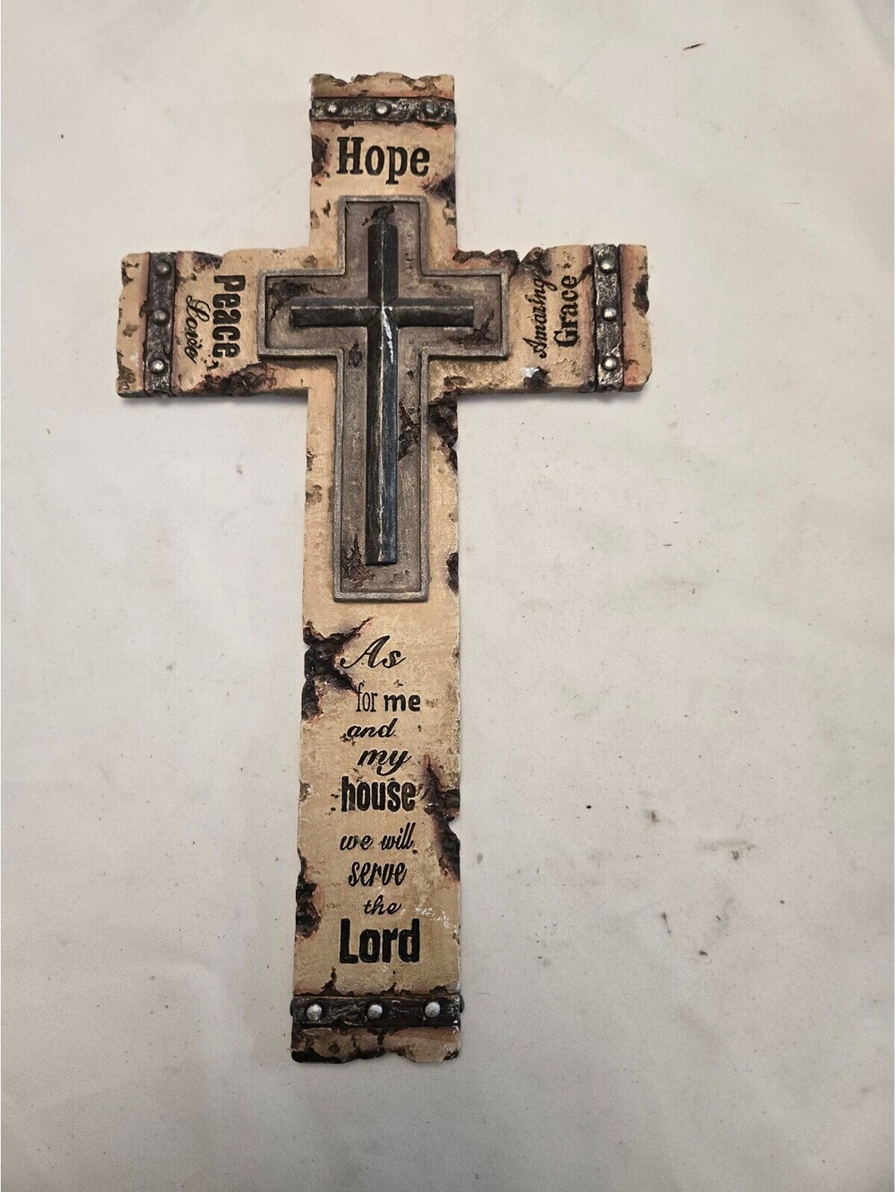 Decorative15x8.5" Cross with Inspirational Scripture and Metal Inlay